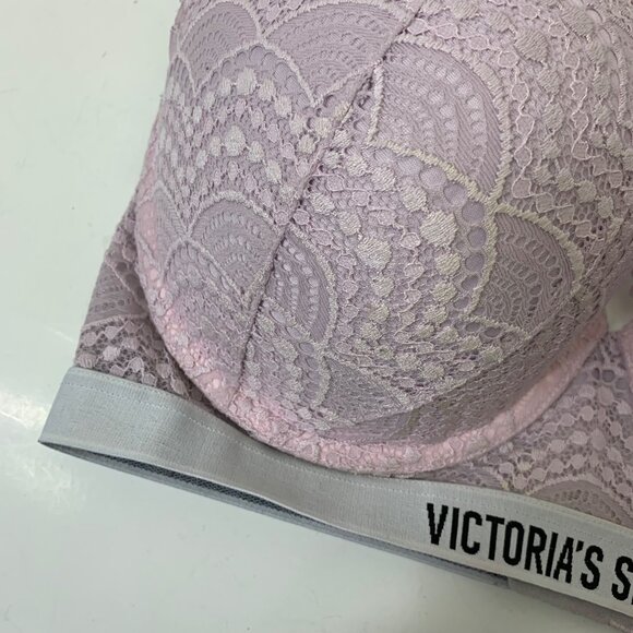 Victoria’s Secret Perfect Shape Logo Tape Bra in Pink Lace Size 36DD - Picture 2 of 6